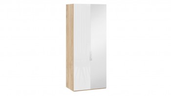 Шкаф для одежды с 1 глухой и 1 зеркальной дверями правый «Эмбер» Яблоня Беллуно/Белый глянец в Новом Шарапе - novyj-sharap.mebel54.com | фото