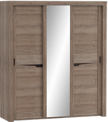 Шкаф трехдверный Соренто с раздвижными дверями Дуб стирлинг/Кофе структурный матовый в Новом Шарапе - novyj-sharap.mebel54.com | фото